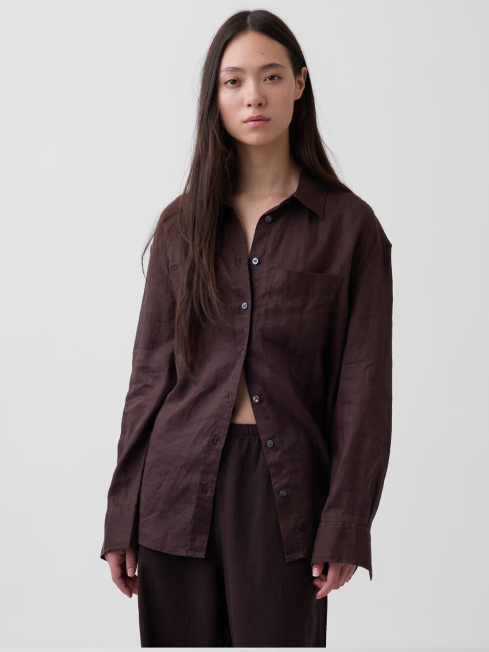 Gap 100% Linen Oversized Shirt - Brown, XL